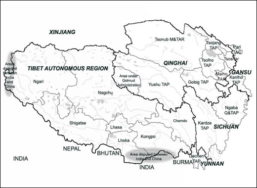 La mappa del Tibet