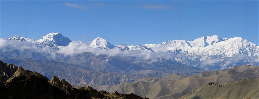 Nepal, trekking alto Mustang, panorama sull'Himalaya 