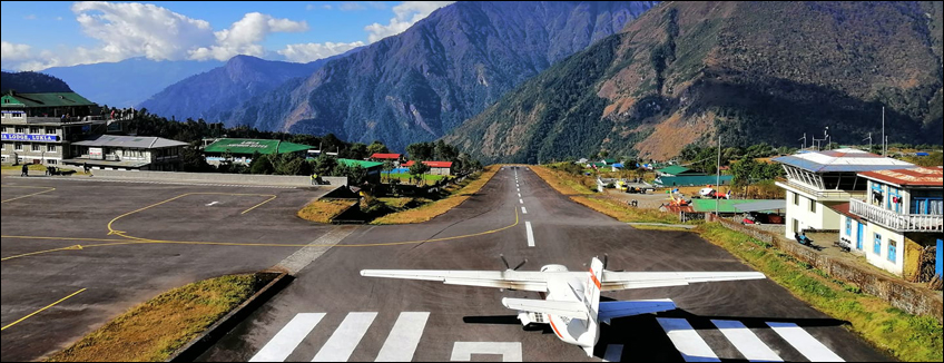 Nepal, trekking della valle di Gokyo e il Renjo la, aeroporto di Lukla.